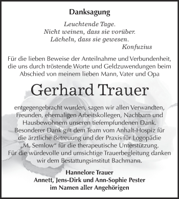 Traueranzeige von Gerhard Trauer von WVG - Wochenspiegel Dessau / Köthen