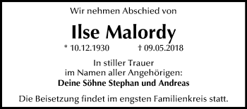 Traueranzeige von Ilse Malordy von Mitteldeutsche Zeitung Halle/Saalkreis