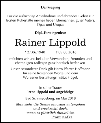 Traueranzeige von Rainer Lippold von Mitteldeutsche Zeitung