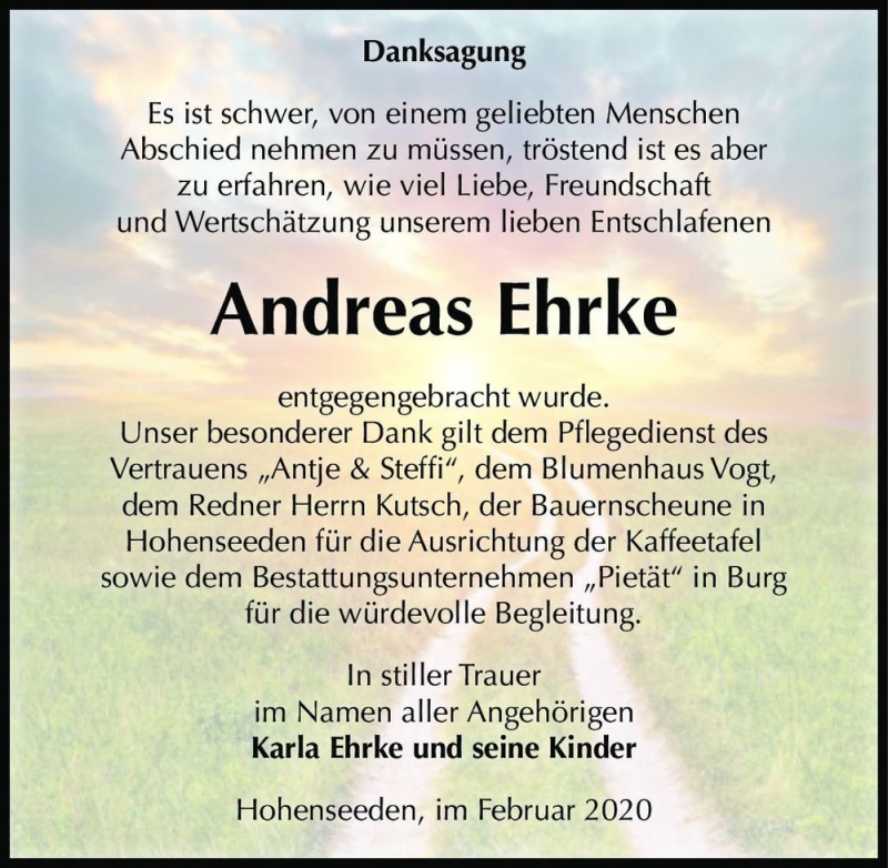  Traueranzeige für Andreas Ehrke  vom 22.02.2020 aus Magdeburger Volksstimme