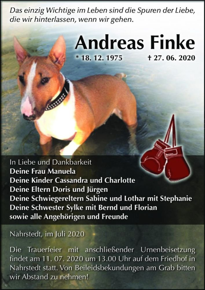  Traueranzeige für Andreas Finke  vom 04.07.2020 aus Magdeburger Volksstimme