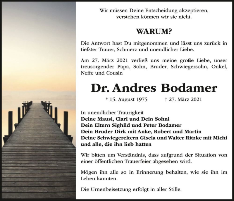  Traueranzeige für Andres Bodamer  vom 03.04.2021 aus Magdeburger Volksstimme