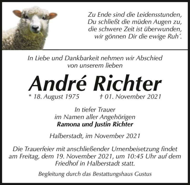  Traueranzeige für André Richter  vom 06.11.2021 aus Magdeburger Volksstimme