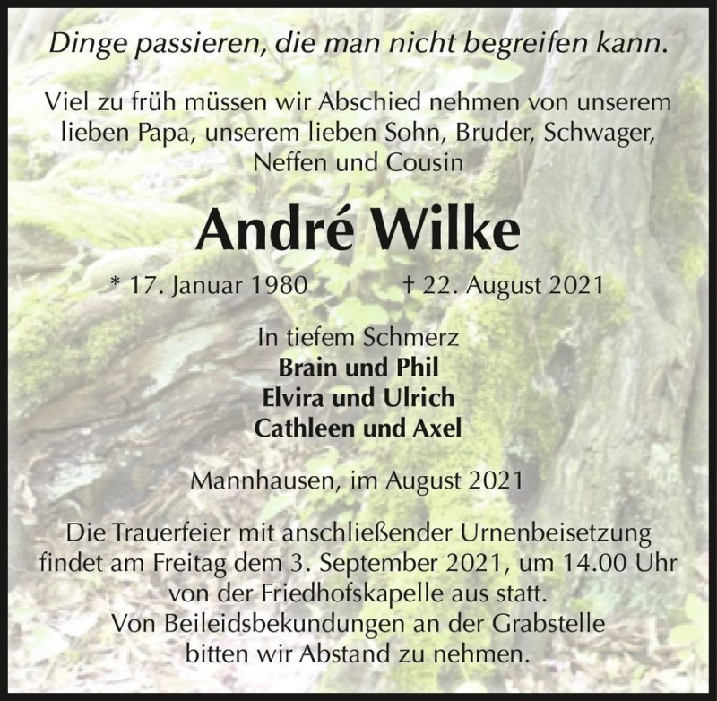  Traueranzeige für André Wilke  vom 31.08.2021 aus Magdeburger Volksstimme