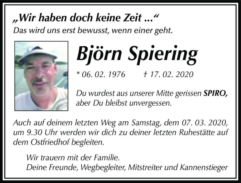  Traueranzeige für Björn Spiering  vom 29.02.2020 aus Magdeburger Volksstimme