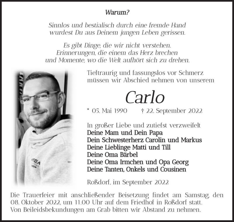  Traueranzeige für Carlo  vom 01.10.2022 aus Magdeburger Volksstimme