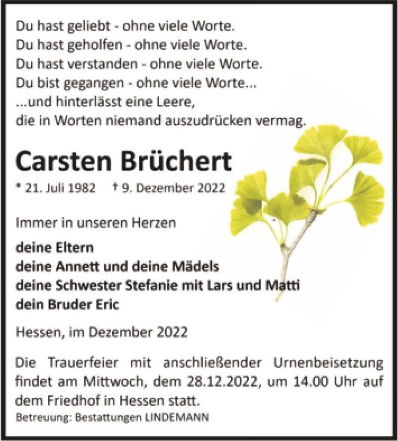  Traueranzeige für Carsten Brüchert  vom 17.12.2022 aus Magdeburger Volksstimme