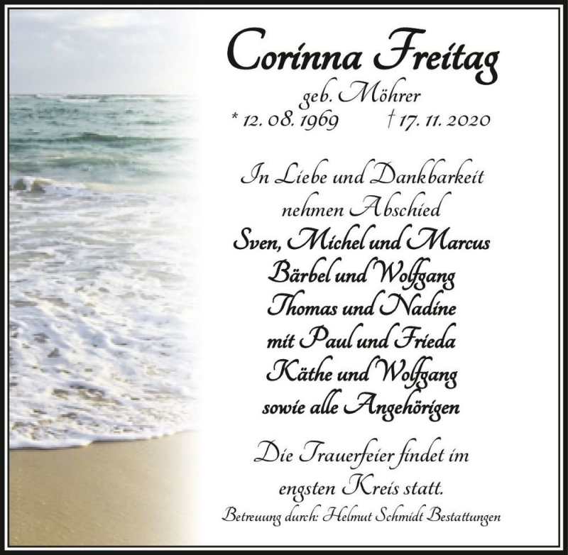  Traueranzeige für Corinna Freitag (geb. Möhrer)  vom 28.11.2020 aus Magdeburger Volksstimme