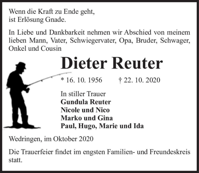  Traueranzeige für Dieter Reuter  vom 07.11.2020 aus Magdeburger Volksstimme