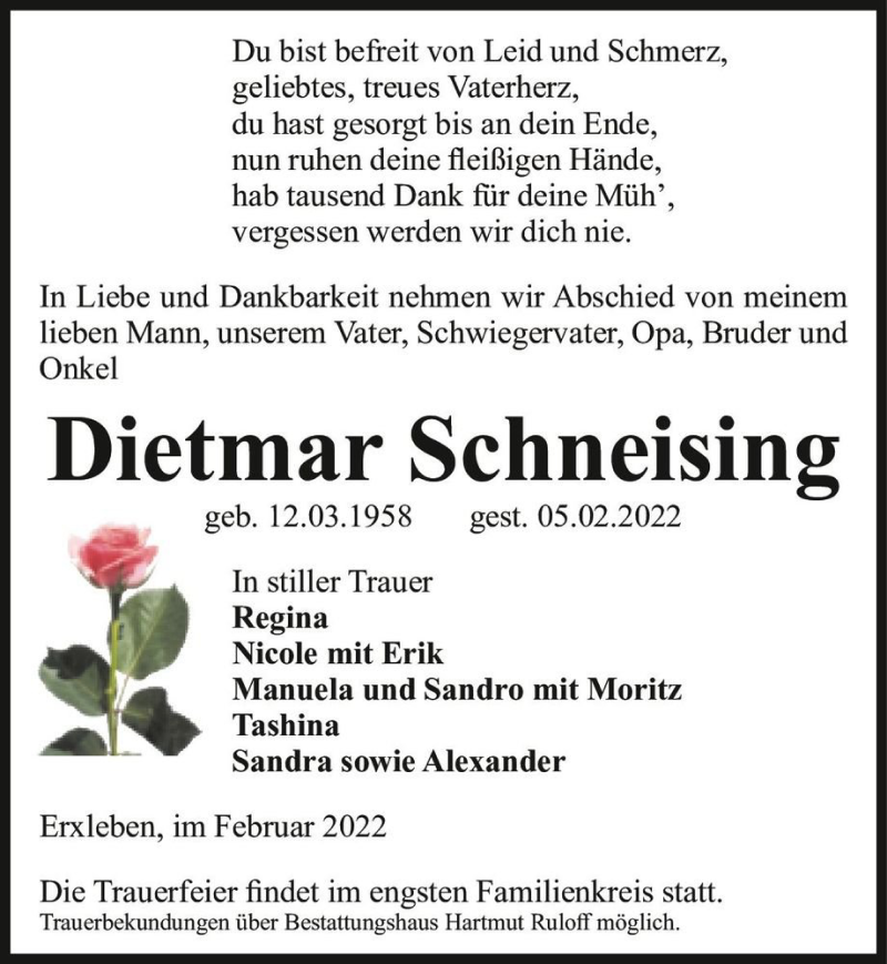  Traueranzeige für Dietmar Schneising  vom 12.02.2022 aus Magdeburger Volksstimme