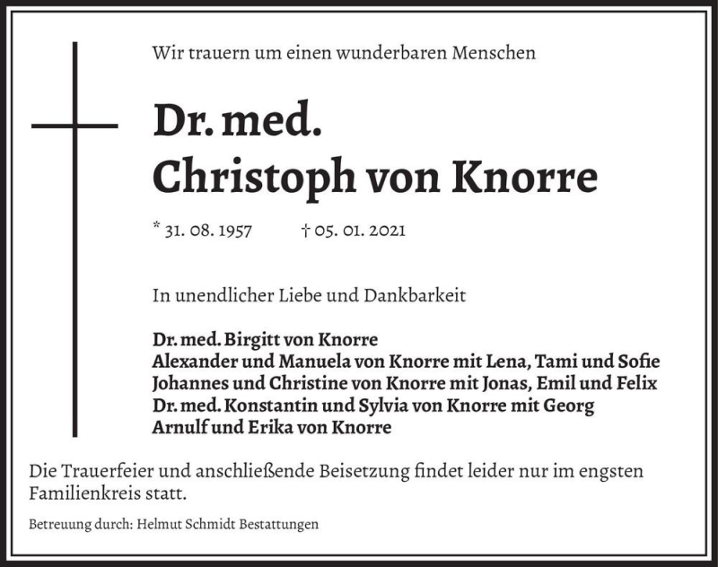  Traueranzeige für Dr. med. Christoph von Knorre  vom 09.01.2021 aus Magdeburger Volksstimme