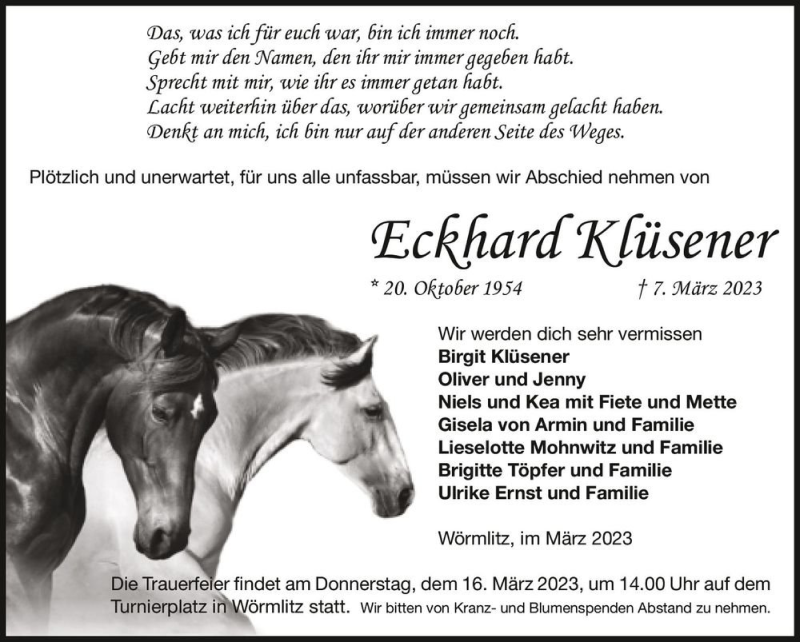  Traueranzeige für Eckhard Klüsener  vom 11.03.2023 aus Magdeburger Volksstimme