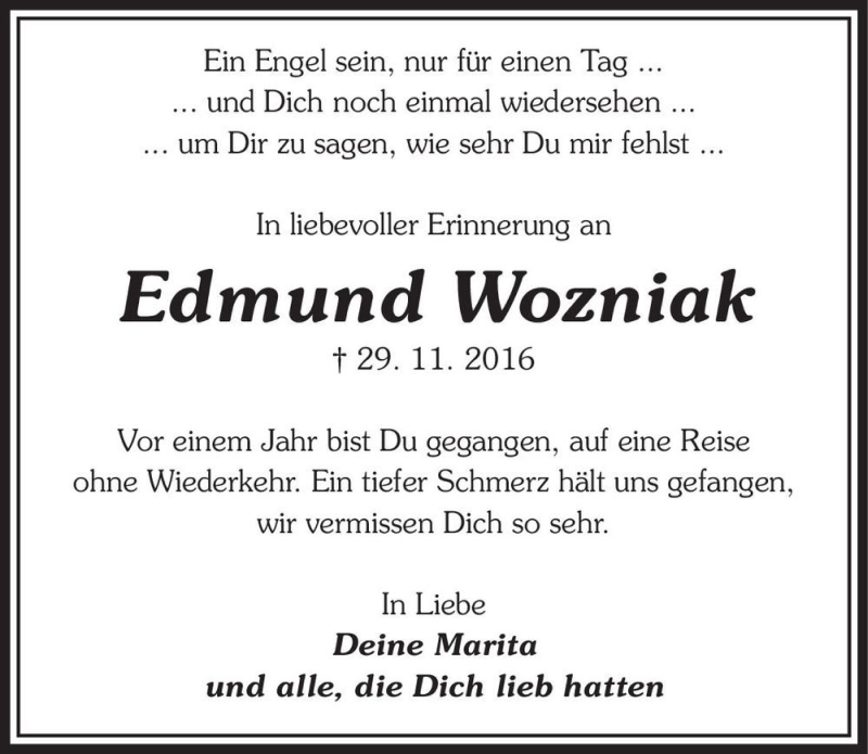  Traueranzeige für Edmund Wozniak  vom 29.11.2017 aus Magdeburger Volksstimme
