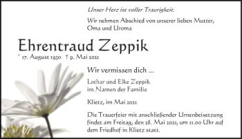 Traueranzeige von Ehrentraud Zeppik  von Magdeburger Volksstimme