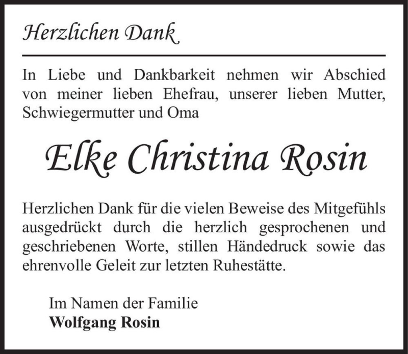  Traueranzeige für Elke Christina Rosin  vom 30.03.2021 aus Magdeburger Volksstimme
