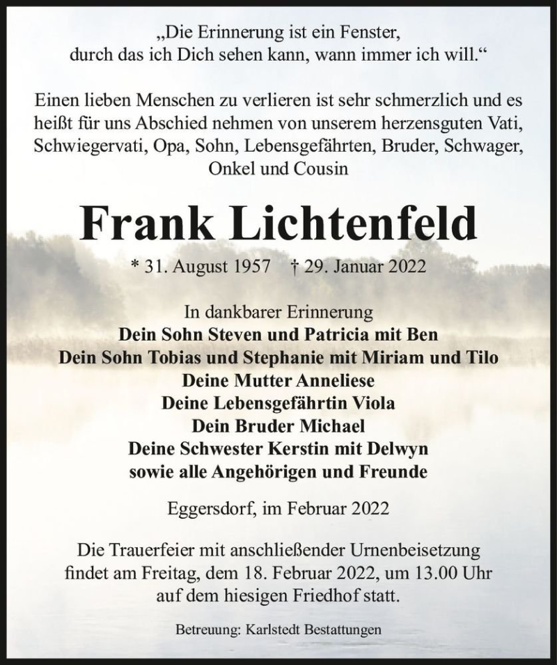  Traueranzeige für Frank Lichtenfeld  vom 05.02.2022 aus Magdeburger Volksstimme