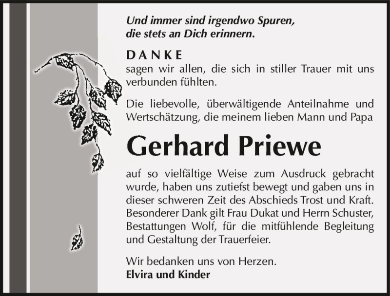  Traueranzeige für Gerhard Priewe  vom 26.06.2021 aus Magdeburger Volksstimme