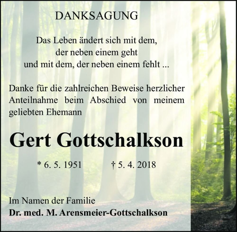  Traueranzeige für Gert Gottschalkson  vom 16.07.2018 aus Magdeburger Volksstimme