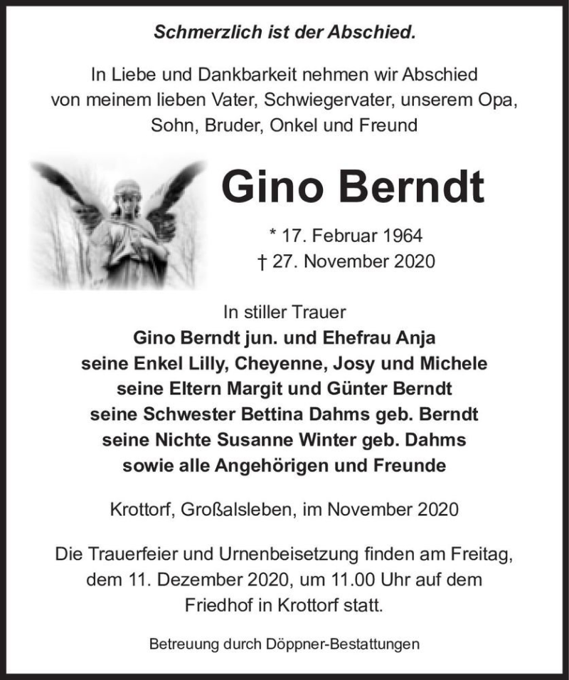  Traueranzeige für Gino Berndt  vom 05.12.2020 aus Magdeburger Volksstimme