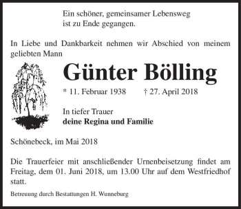 Traueranzeige von Günter Bölling  von Magdeburger Volksstimme
