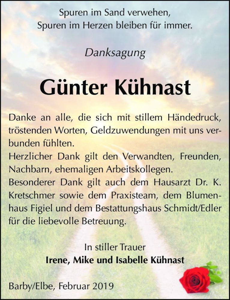  Traueranzeige für Günter Kühnast  vom 09.02.2019 aus Magdeburger Volksstimme