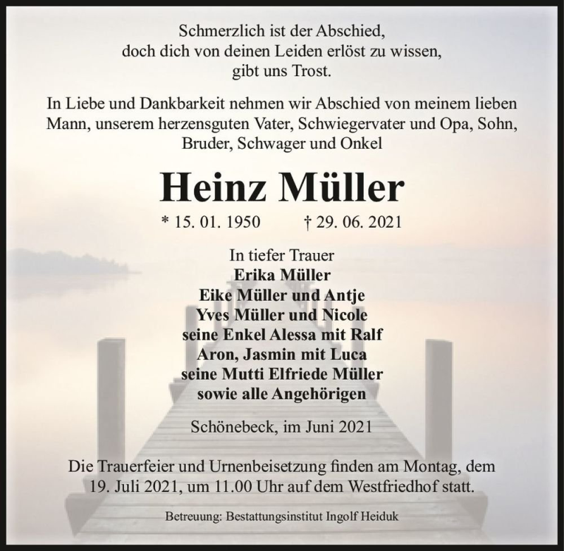  Traueranzeige für Heinz Müller  vom 03.07.2021 aus Magdeburger Volksstimme