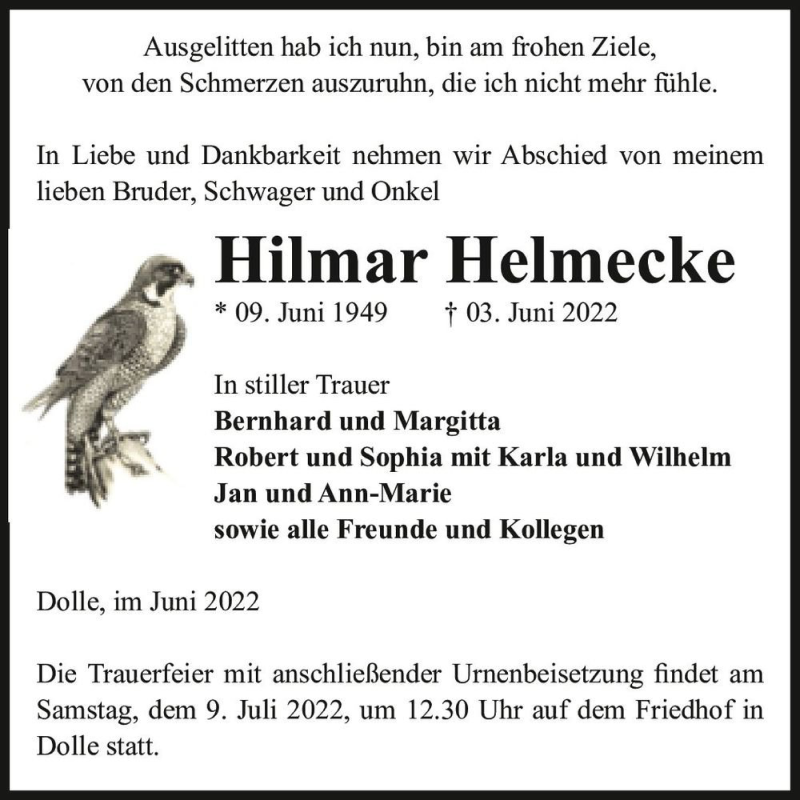  Traueranzeige für Hilmar Helmecke  vom 18.06.2022 aus Magdeburger Volksstimme