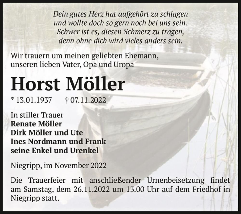  Traueranzeige für Horst Möller  vom 19.11.2022 aus Magdeburger Volksstimme