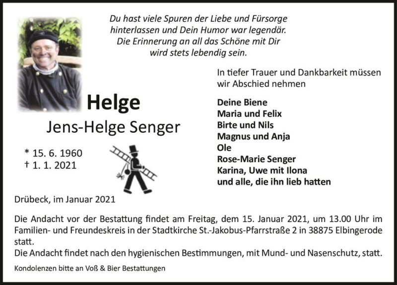  Traueranzeige für Jens-Helge Senger  vom 09.01.2021 aus Magdeburger Volksstimme