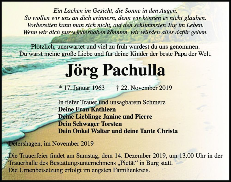  Traueranzeige für Jörg Pachulla  vom 30.11.2019 aus Magdeburger Volksstimme