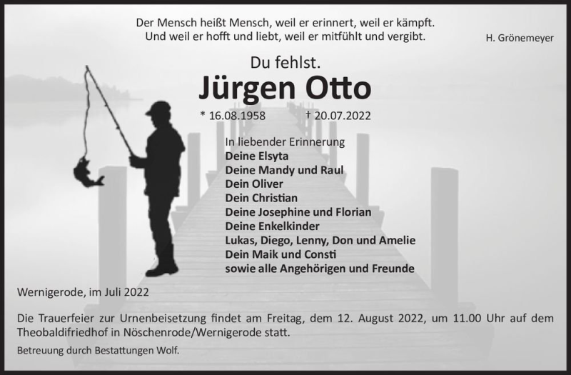  Traueranzeige für Jürgen Otto  vom 30.07.2022 aus Magdeburger Volksstimme