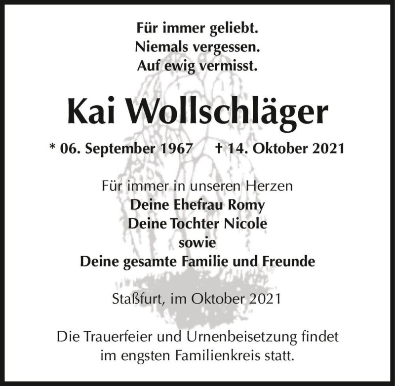  Traueranzeige für Kai Wollschläger  vom 23.10.2021 aus Magdeburger Volksstimme