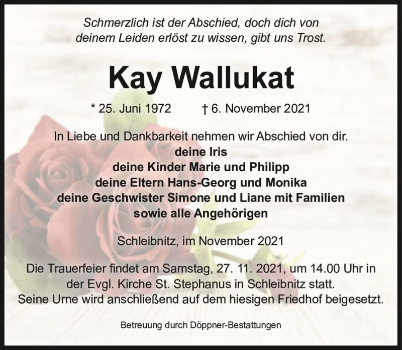  Traueranzeige für Kay Wallukat  vom 13.11.2021 aus Magdeburger Volksstimme