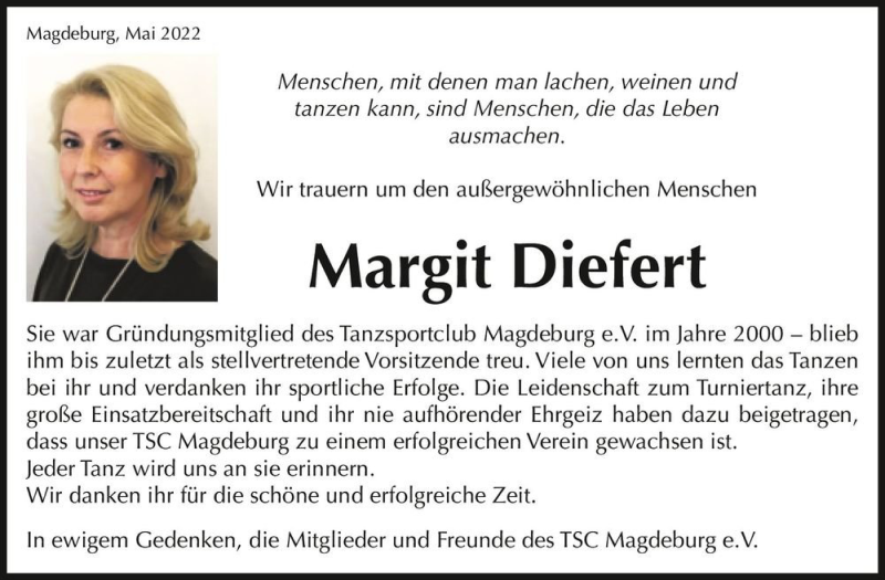  Traueranzeige für Margit Diefert  vom 14.05.2022 aus Magdeburger Volksstimme