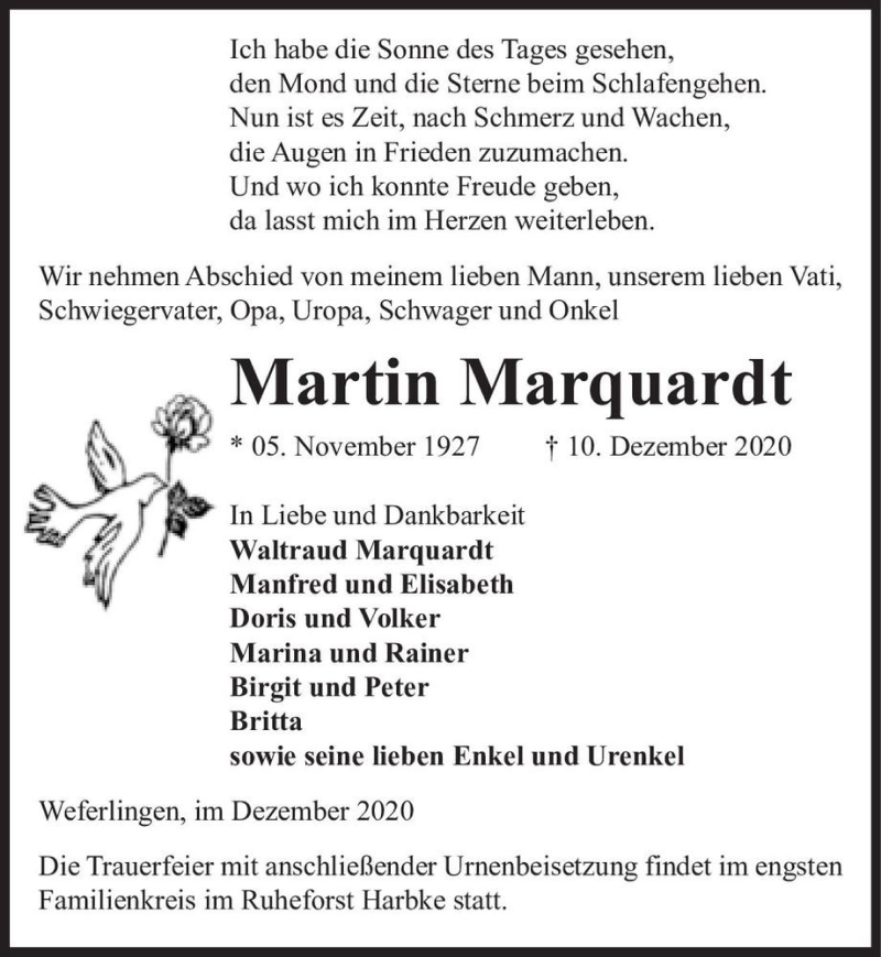  Traueranzeige für Martin Marquardt  vom 15.12.2020 aus Magdeburger Volksstimme