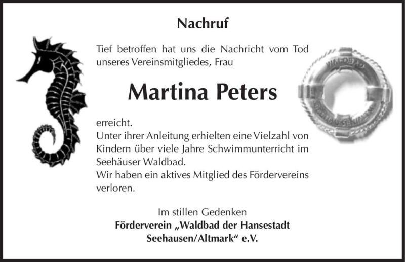  Traueranzeige für Martina Peters  vom 16.01.2021 aus Magdeburger Volksstimme