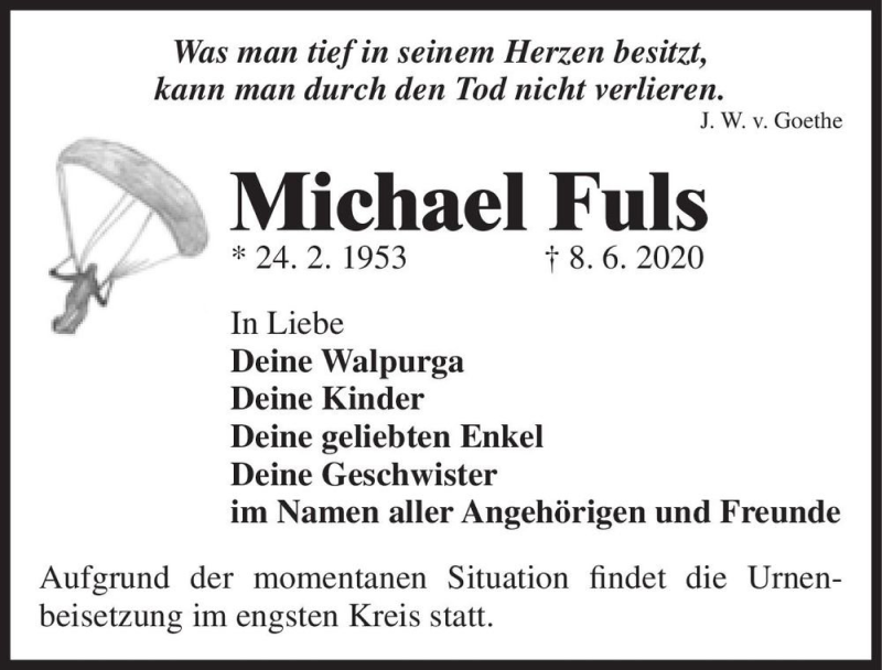  Traueranzeige für Michael Fuls  vom 13.06.2020 aus Magdeburger Volksstimme