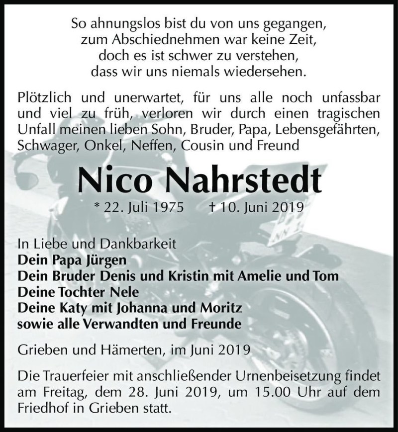  Traueranzeige für Nico Nahrstedt  vom 22.06.2019 aus Magdeburger Volksstimme