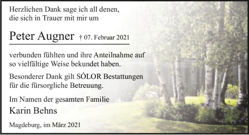  Traueranzeige für Peter Augner  vom 13.03.2021 aus Magdeburger Volksstimme
