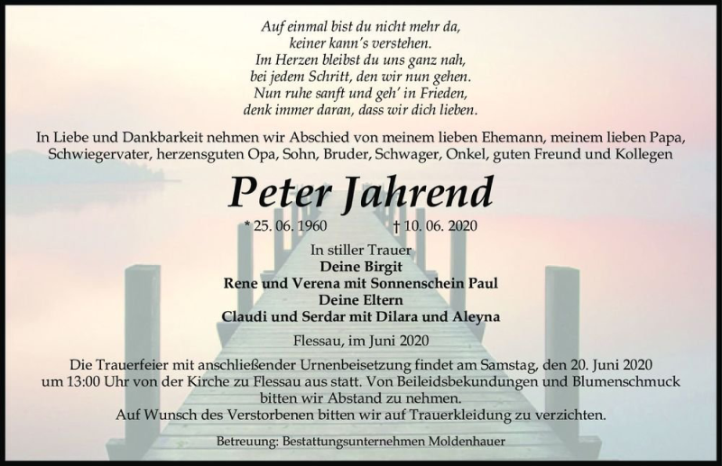  Traueranzeige für Peter Jahrend  vom 13.06.2020 aus Magdeburger Volksstimme