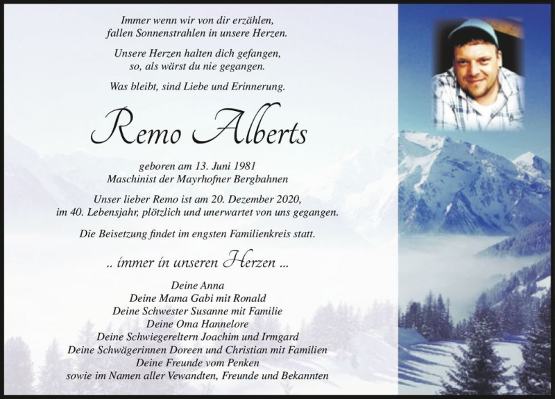  Traueranzeige für Remo Alberts  vom 29.12.2020 aus Magdeburger Volksstimme