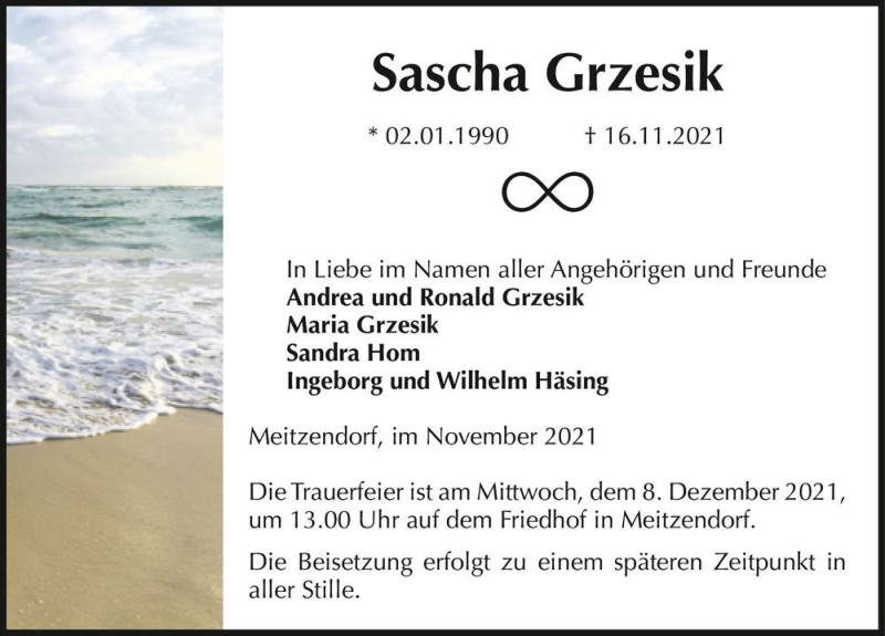  Traueranzeige für Sascha Grzesik  vom 27.11.2021 aus Magdeburger Volksstimme