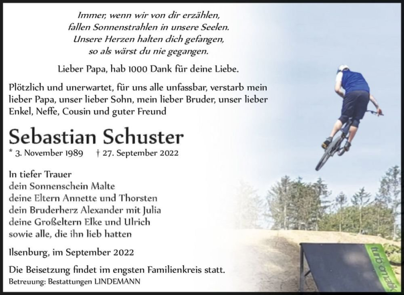  Traueranzeige für Sebastian  Schuster vom 01.10.2022 aus Magdeburger Volksstimme