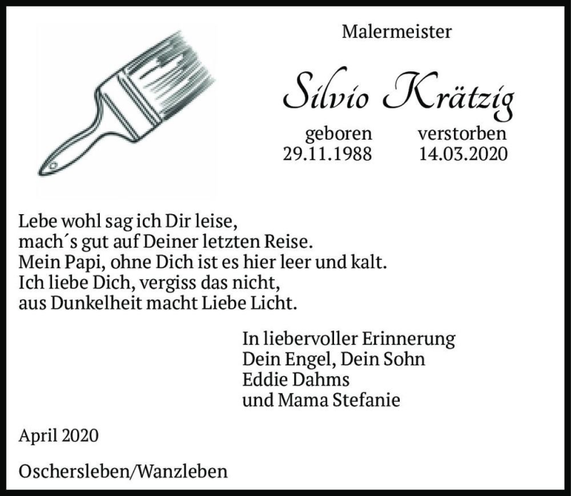  Traueranzeige für Silvio Krätzig  vom 18.04.2020 aus Magdeburger Volksstimme