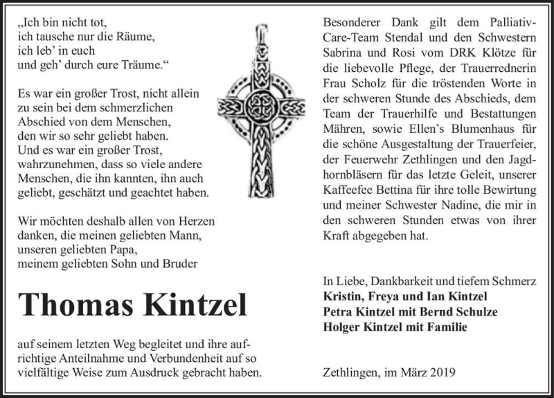  Traueranzeige für Thomas Kinzel  vom 09.03.2019 aus Magdeburger Volksstimme