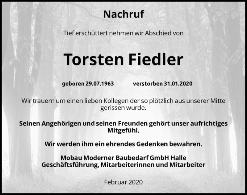  Traueranzeige für Torsten Fiedler  vom 08.02.2020 aus Magdeburger Volksstimme