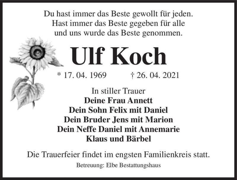  Traueranzeige für Ulf Koch  vom 15.05.2021 aus Magdeburger Volksstimme