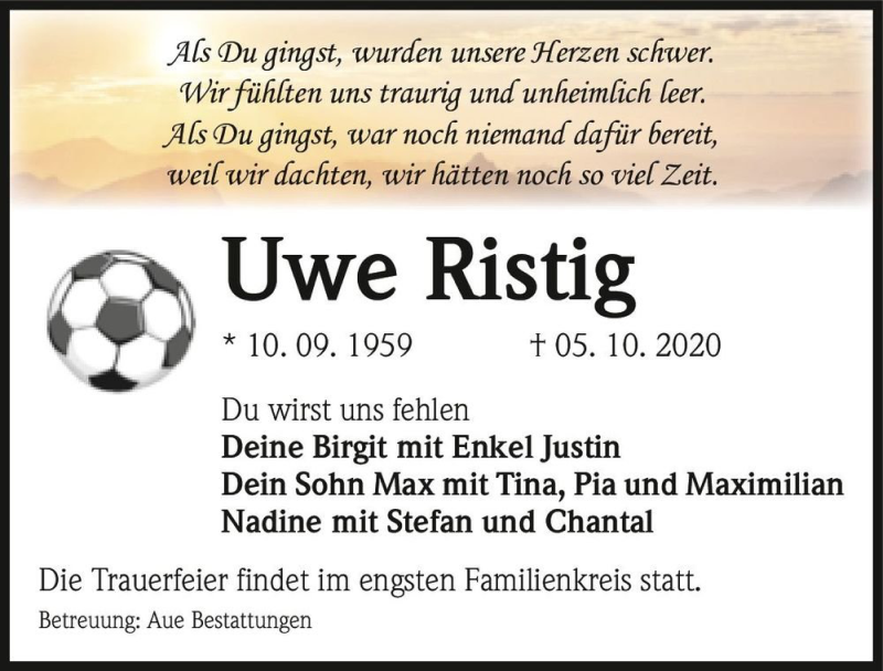  Traueranzeige für Uwe Ristig  vom 17.10.2020 aus Magdeburger Volksstimme