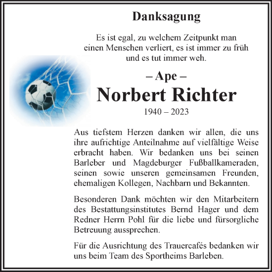 Traueranzeige von Norbert Richter von Volksstimme Magdeburg