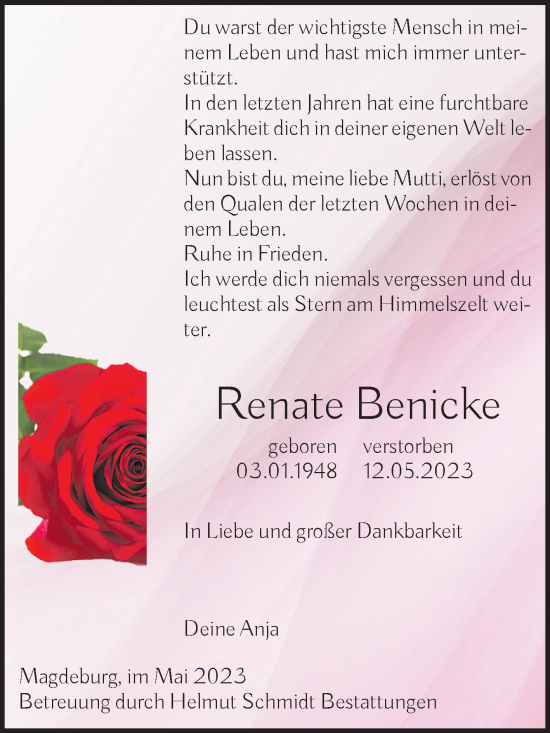 Traueranzeige von Renate Benicke von Volksstimme Magdeburg